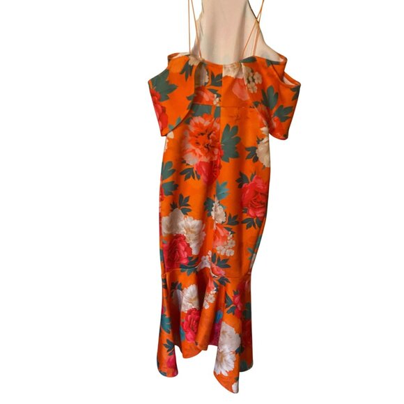 ASOS Floral Print Orange Midi Dress With Ruffle Detail - Picture 4 of 9